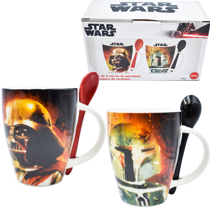 Fun Kids Tarros De Ceramica Con Cuchara: Star Wars - Darth Vader y Boba Fett 310 ml