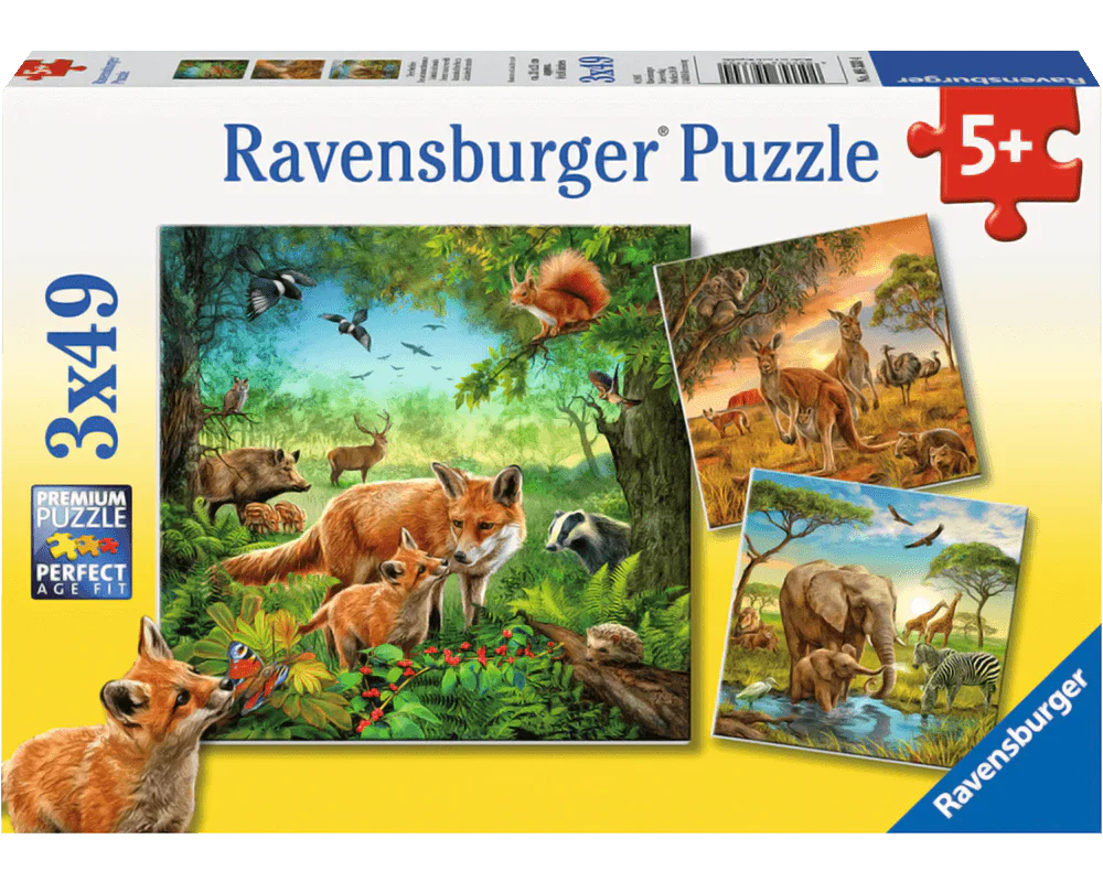 Ravensburger Rompecabezas: Animales del mundo 3 Pack 49 piezas