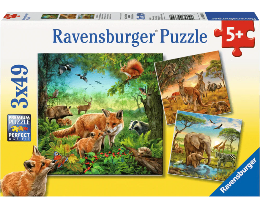 Ravensburger Rompecabezas: Animales del mundo 3 Pack 49 piezas