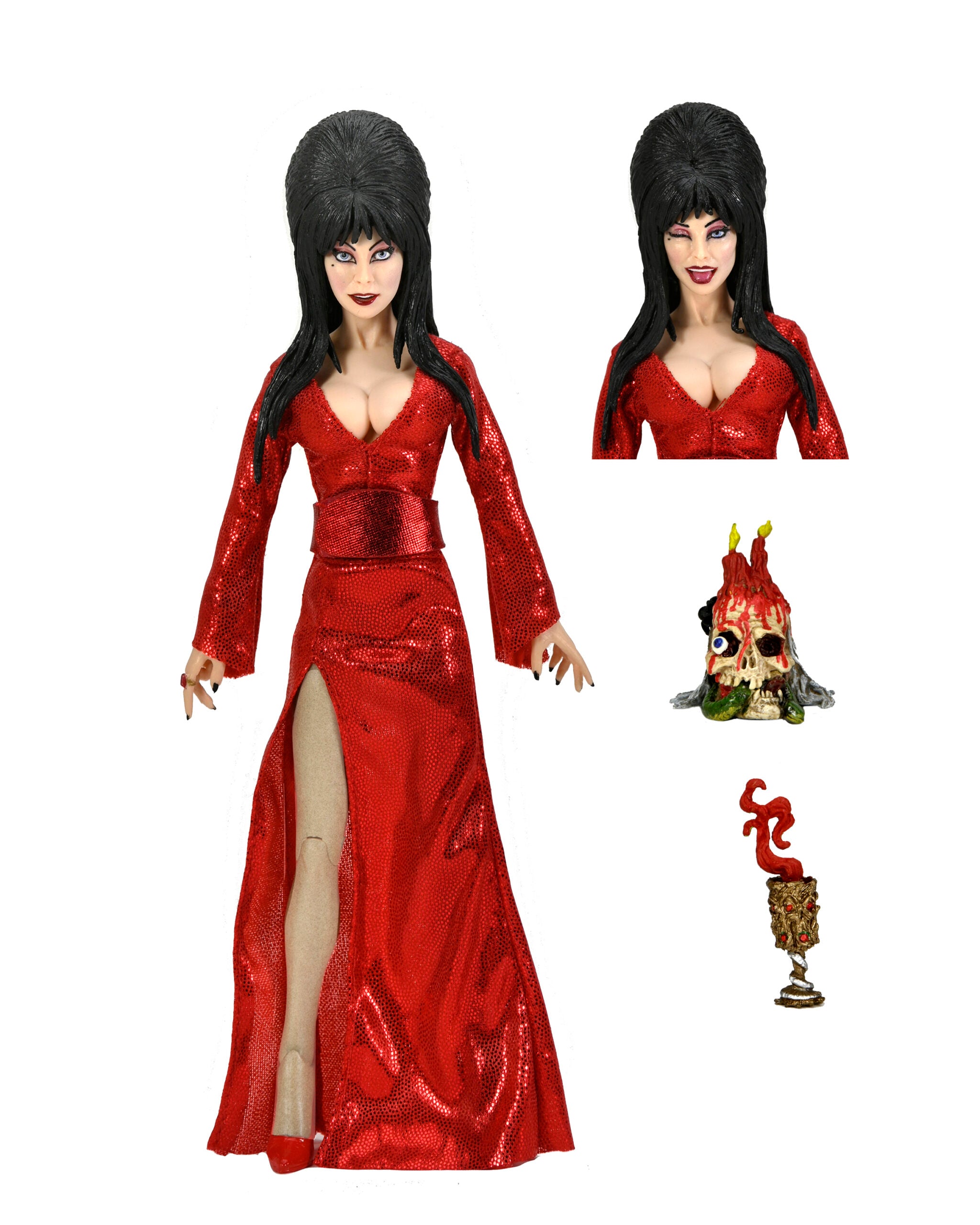 NECA Figura de Accion Vestida: Elvira La Dama De La Oscuridad - Elvira Vestido Rojo 8 Pulgadas