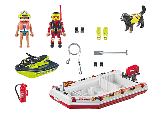 Playmobil Action Heroes: Bote De Bomberos Con Moto Acuatica 71464