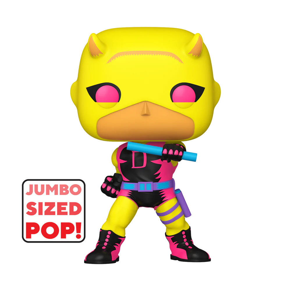 Funko Pop Jumbo: Marvel Daredevil - Daredevil Primera Aparicion Blacklight Exclusivo 10 Pulgadas