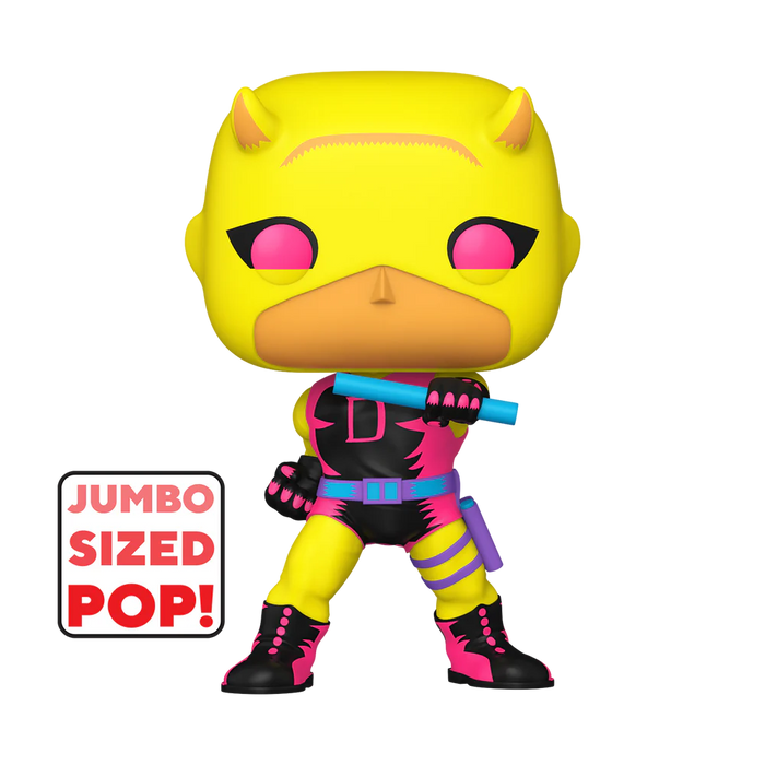 Funko Pop Jumbo: Marvel Daredevil - Daredevil Primera Aparicion Blacklight Exclusivo 10 Pulgadas