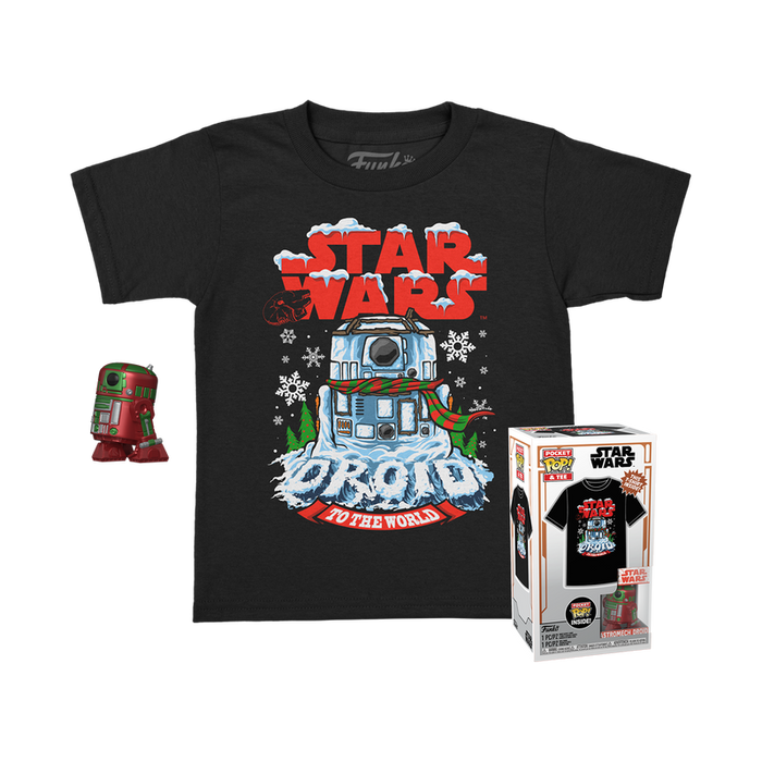 Funko Pop Keychain & Tee: Star Wars Holiday - Playera Infantil Extra Chica Con Llavero R2 D2 Metalico