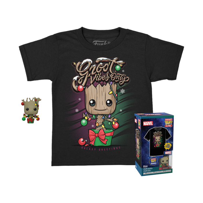 Funko Pop Keychain & Tee: Guardianes De La Galaxia Holiday - Playera Infantil Mediana Con Llavero Groot