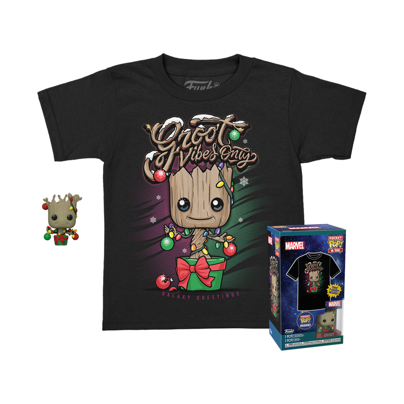 Funko Pop Keychain & Tee: Guardianes De La Galaxia Holiday - Playera Infantil Mediana Con Llavero Groot