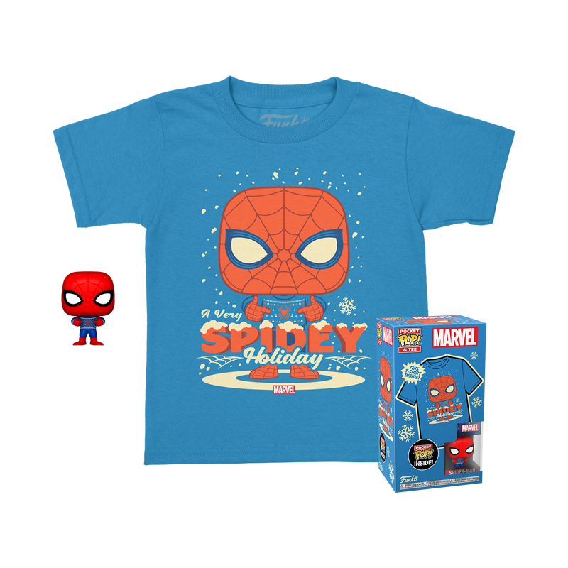 Funko Pop Keychain & Tee: Marvel Holiday - Playera Infantil Grande Con Llavero Spiderman