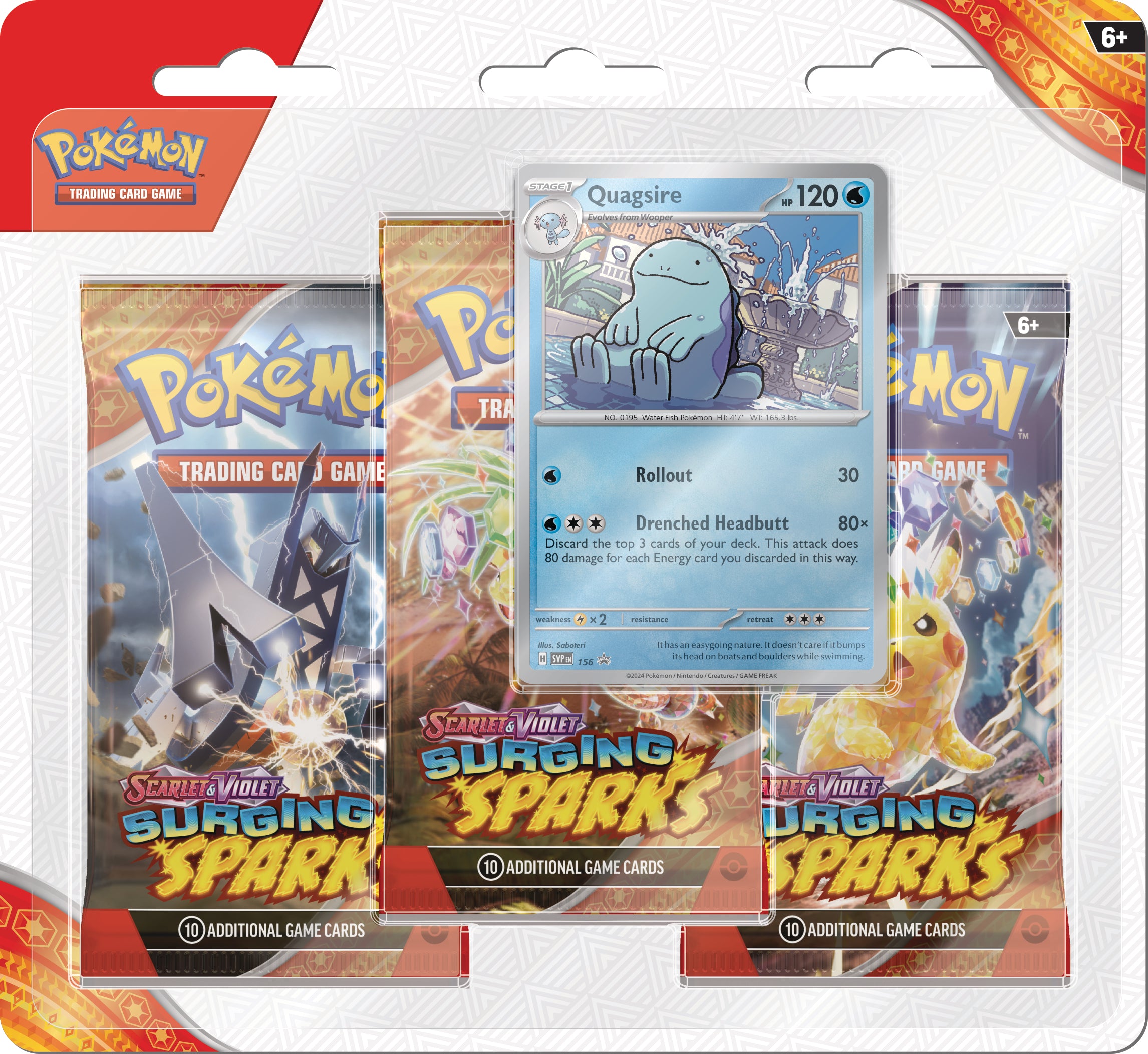 Pokemon TCG Scarlet & Violet: Surging Sparks - 3 Pack Blister Zapdos o Quagsire En Ingles