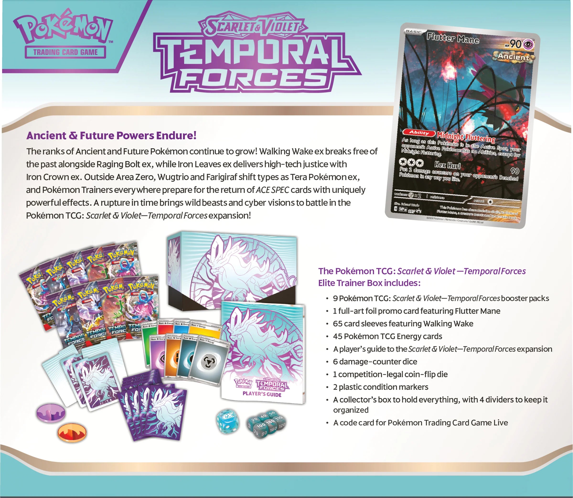 Pokemon TCG Scarlet & Violet: Temporal Forces - Elite Trainer Box Walking Wake con Flutter Mane En Ingles