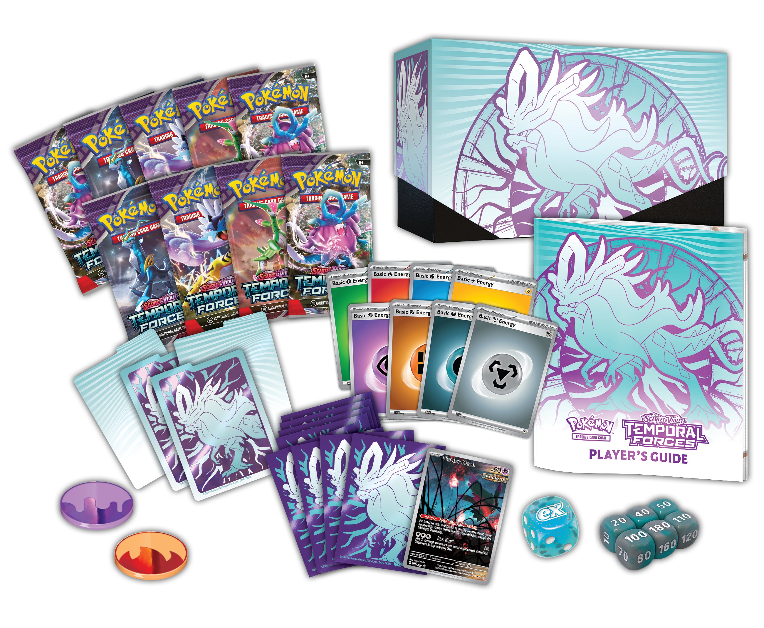 Pokemon TCG Scarlet & Violet: Temporal Forces - Elite Trainer Box Walking Wake o Iron Leaves En Ingles Surtido