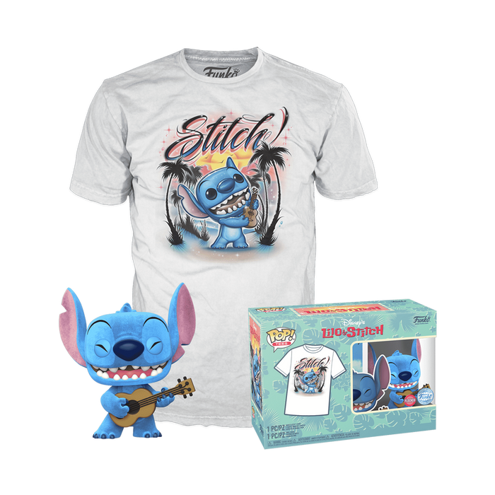 Funko Pop & Tee: Disney Lilo y Stitch - Stitch Ukelele Flocked con Playera M