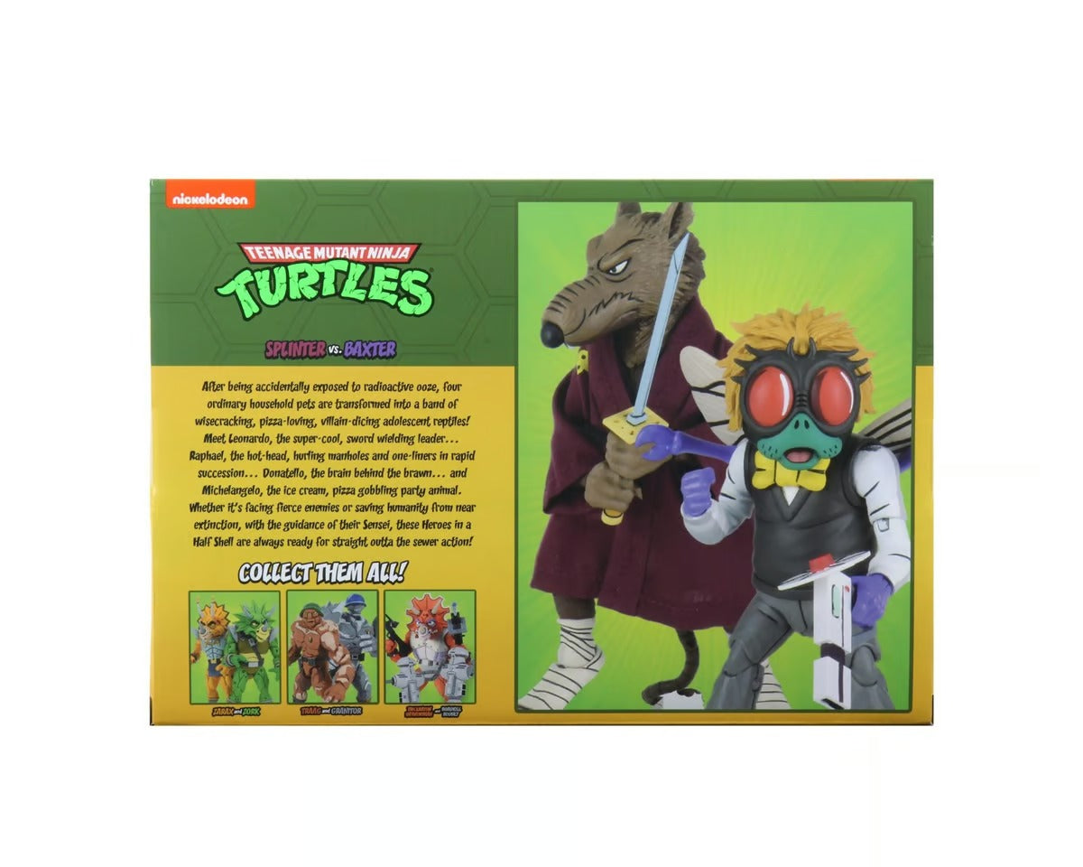 NECA Figura de Accion: TMNT Tortugas Ninja - Splinter y Baxter 2 Pack 7 Pulgadas