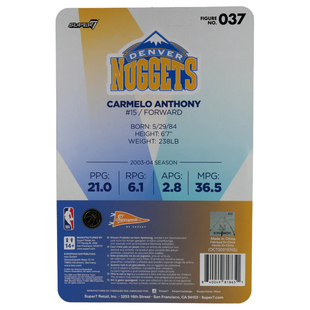 Super7 ReAction: NBA Hardwood Classics Supersports - Carmelo Anthony Nuggets