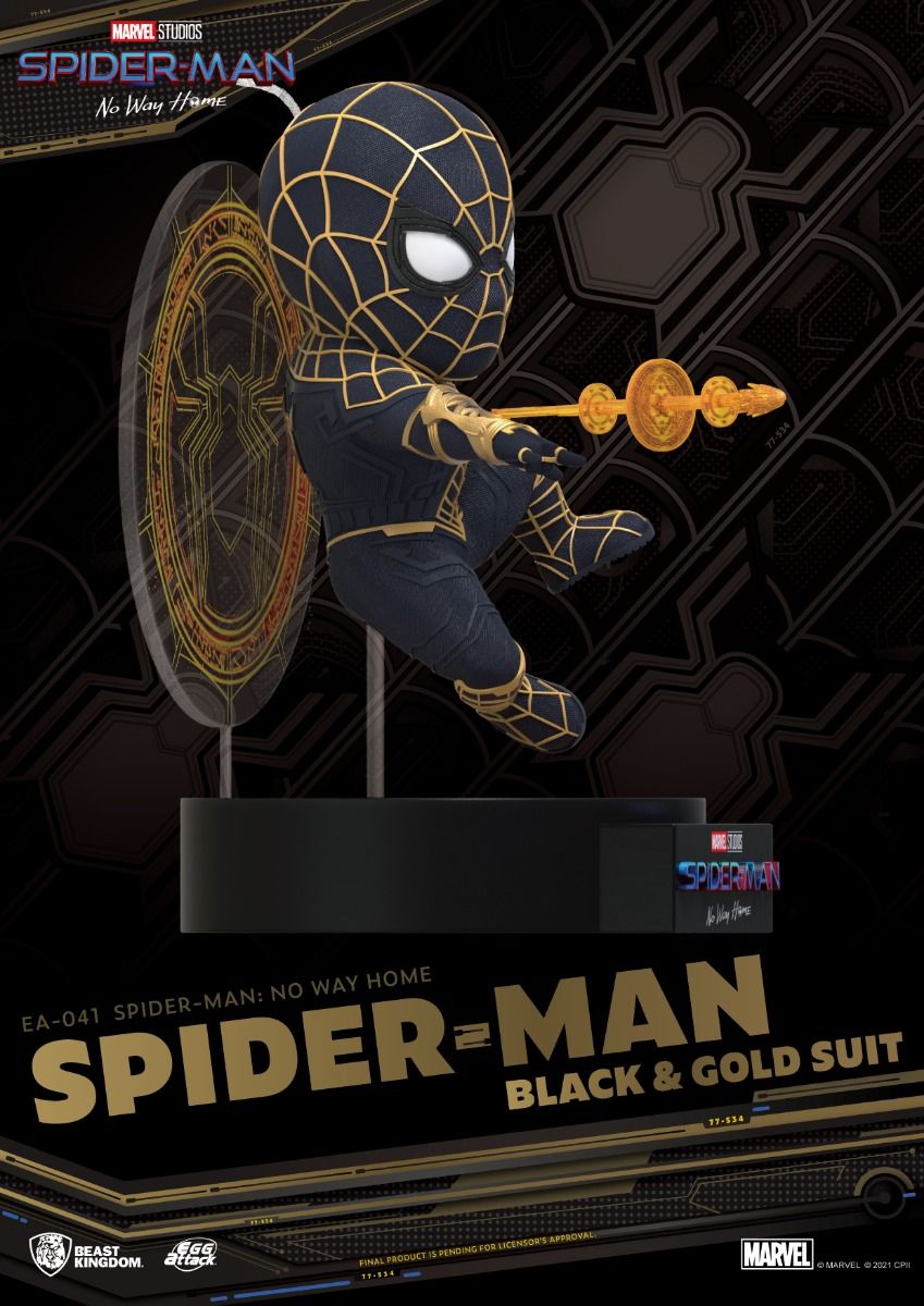 Beast Kingdom Egg Attack: Marvel Spider-Man No Way Home - Spider-Man Traje Negro y Dorado EA-041