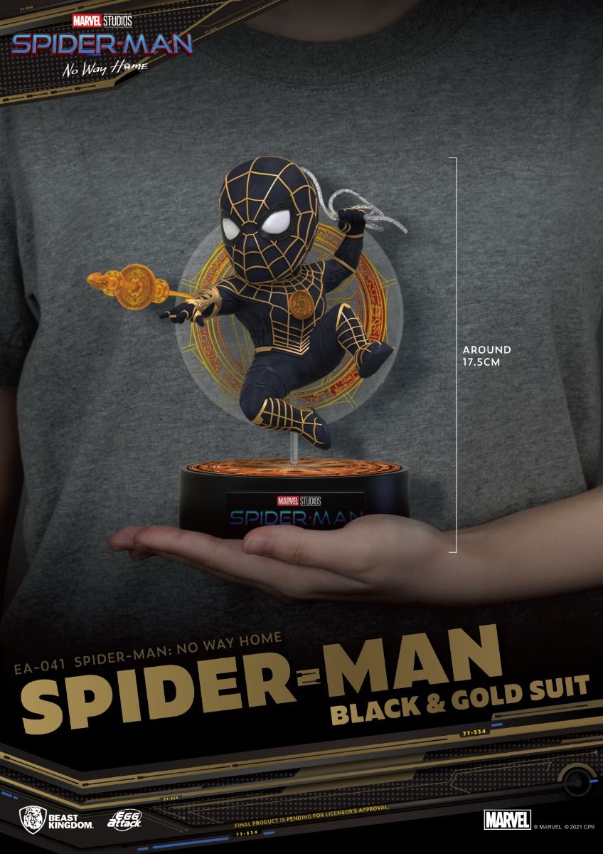 Beast Kingdom Egg Attack: Marvel Spider-Man No Way Home - Spider-Man Traje Negro y Dorado EA-041