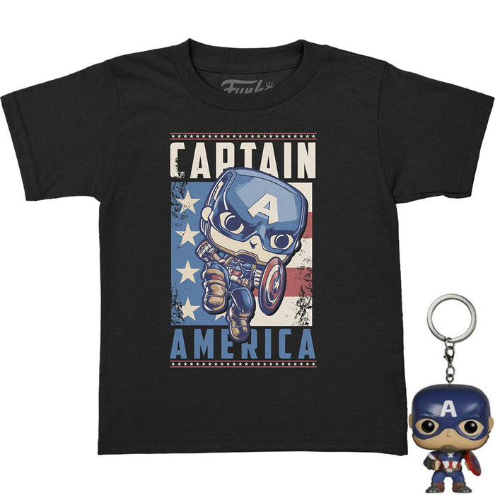 Funko Pop Keychain & Tee:  Marvel - Playera Infantil Chica con Llavero Capitan America