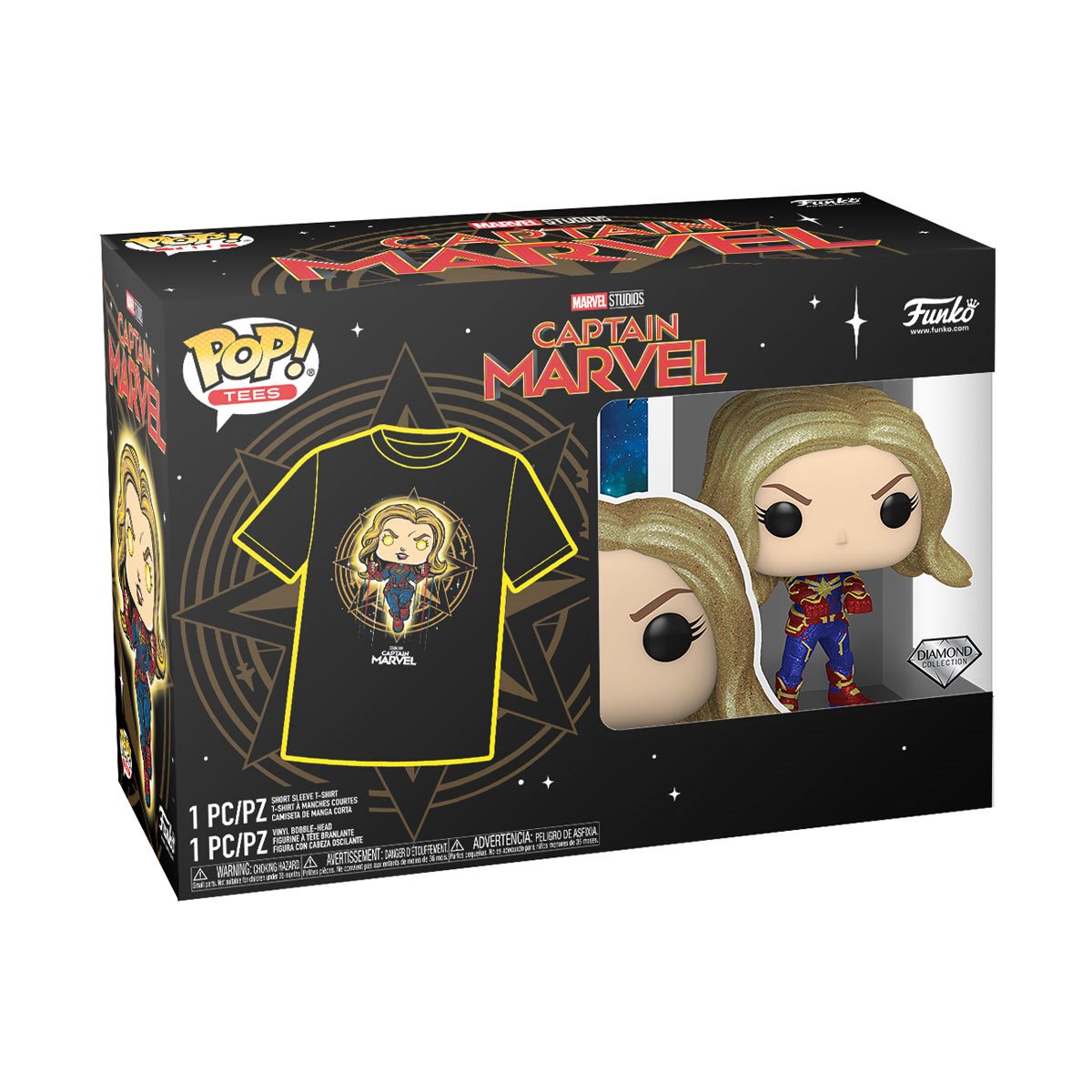 Funko Pop & Tee: Marvel - Playera Mediana con Capitana Marvel Diamond Glitter