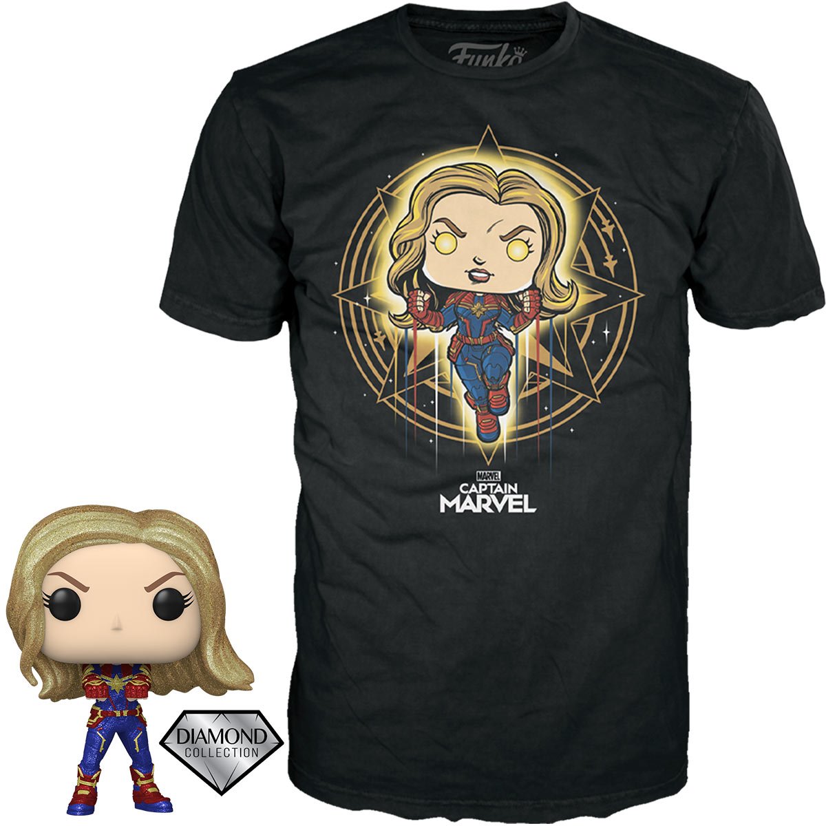 Funko Pop & Tee: Marvel - Playera Grande con Capitana Marvel Diamond Glitter